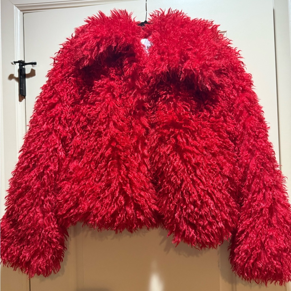 NWT Jaley faux mongolian fur Red Jacket